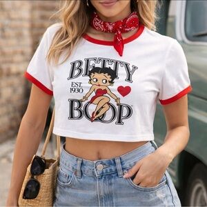 Betty Boop Y2K Crop Top Women's XL White Red Cotton Blend New without Tags